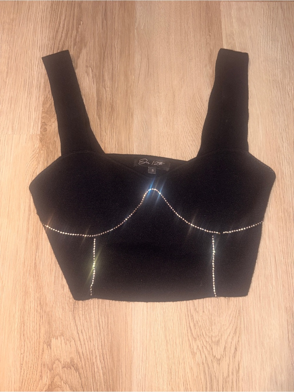 Black Rhinestone Bustier Crop Top - Unbranded